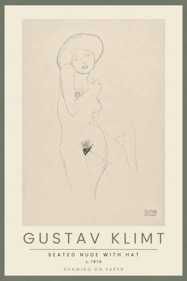 Klimt Seated Nude with Hat No2 - Affiche