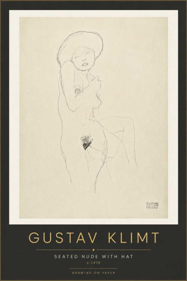 Klimt Seated Nude with Hat No4 - Affiche