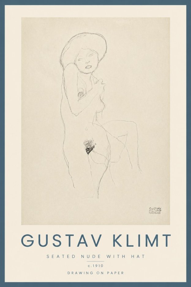 Klimt Seated Nude with Hat No5 - Affiche