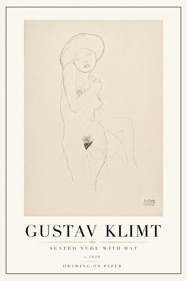 Klimt Seated Nude with Hat No6 - Affiche