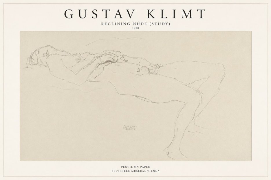Klimt Reclining Nude (Study) No1 - Affiche