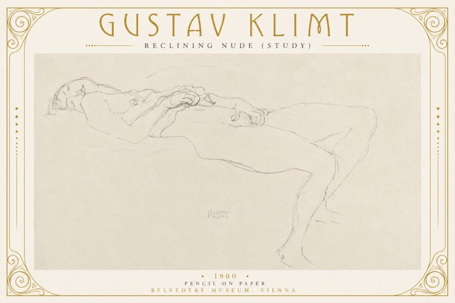 Klimt Reclining Nude (Study) No2 - Affiche