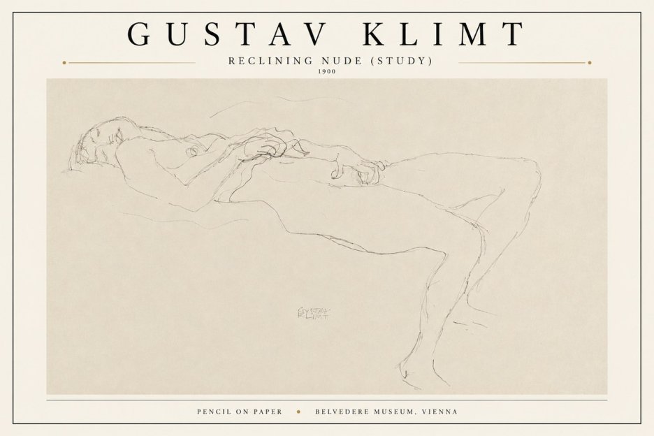 Klimt Reclining Nude (Study) No3 - Affiche