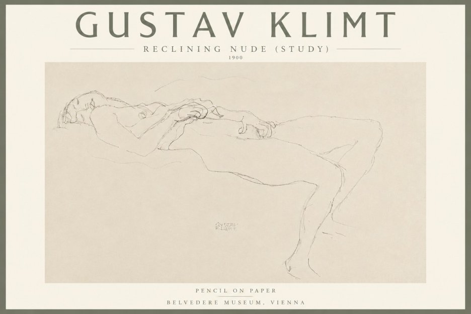 Klimt Reclining Nude (Study) No4 - Affiche