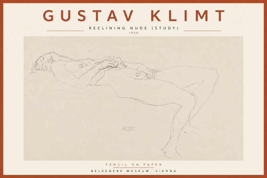 Klimt Reclining Nude (Study) No5 - Affiche