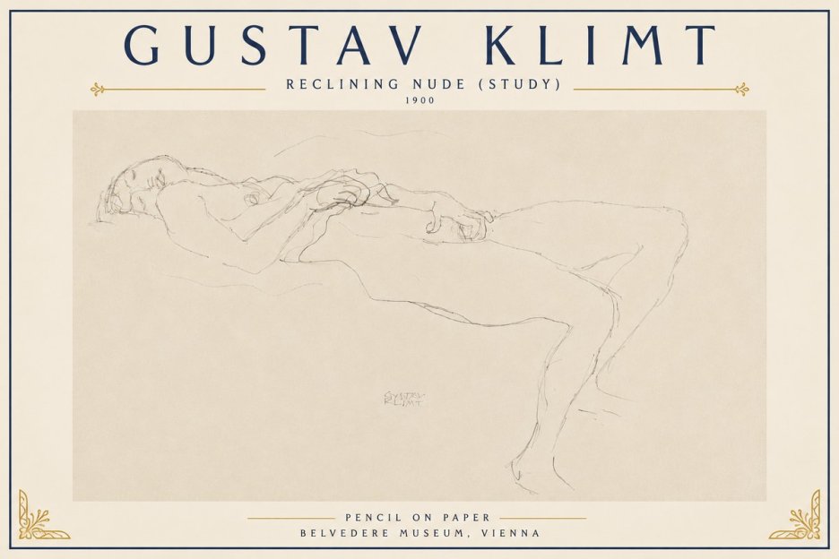 Klimt Reclining Nude (Study) No6 - Affiche