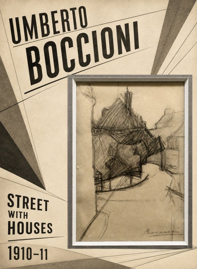 Umberto Boccioni Street with Houses No2 - Affiche