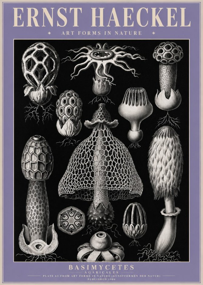 Ernst Haeckel Basimycetes Agaricales No4 - Affiche