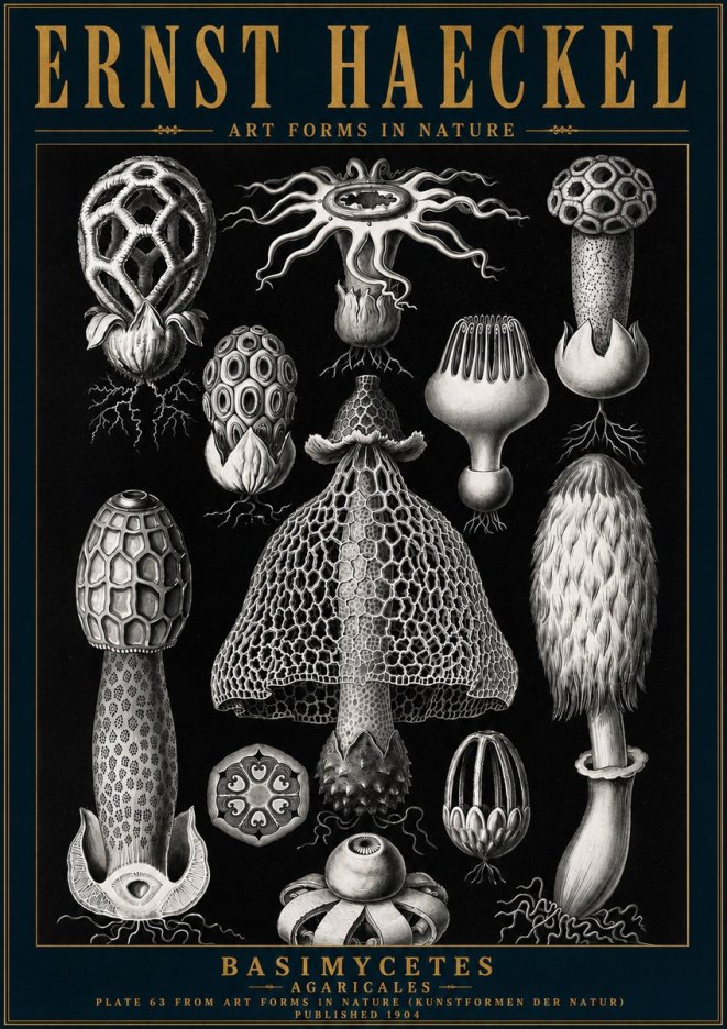 Ernst Haeckel Basimycetes Agaricales No6 - Affiche