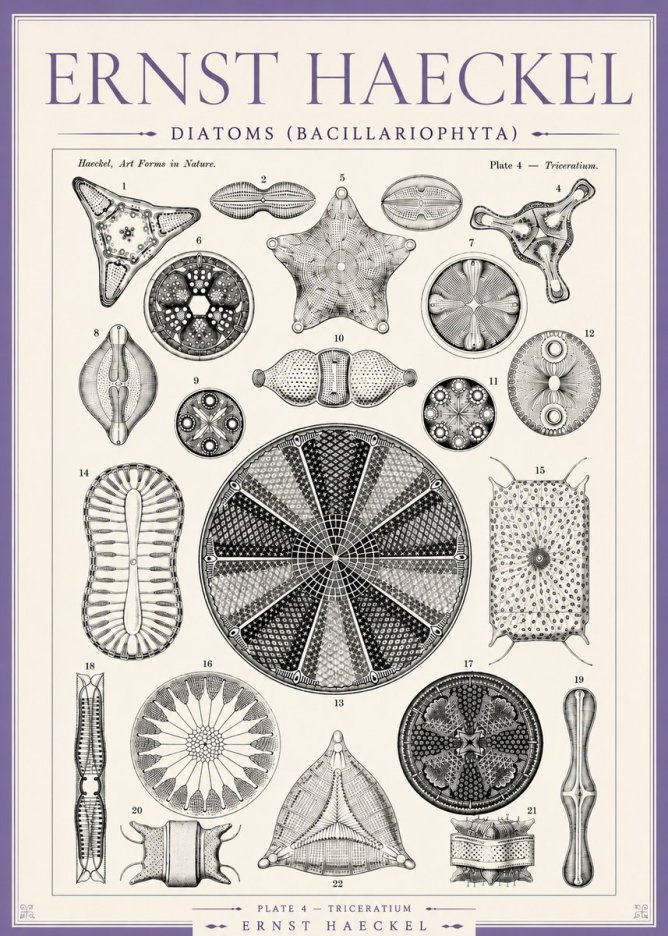 Ernst Haeckel Diatoms (Bacillariophyta) Plate 4 – Triceratium No3 - Affiche