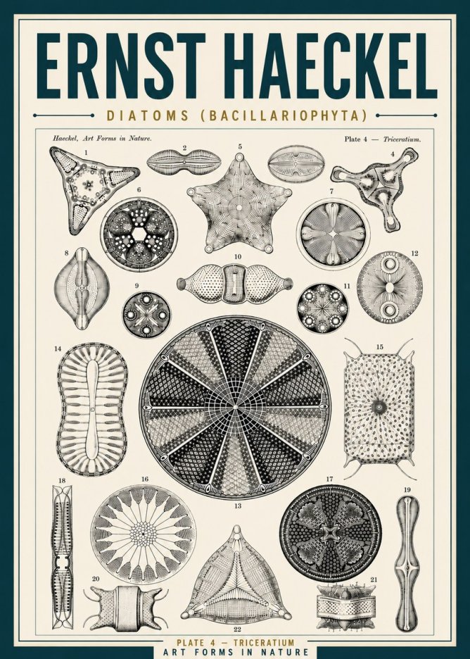 Ernst Haeckel Diatoms (Bacillariophyta) Plate 4 – Triceratium No5 - Affiche