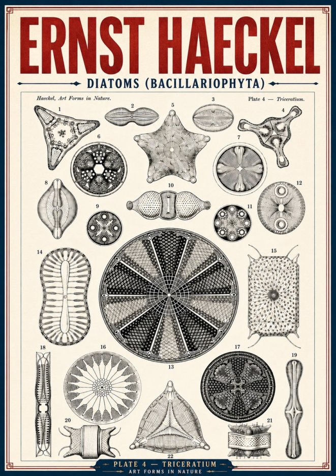 Ernst Haeckel Diatoms (Bacillariophyta) Plate 4 – Triceratium No6 - Affiche