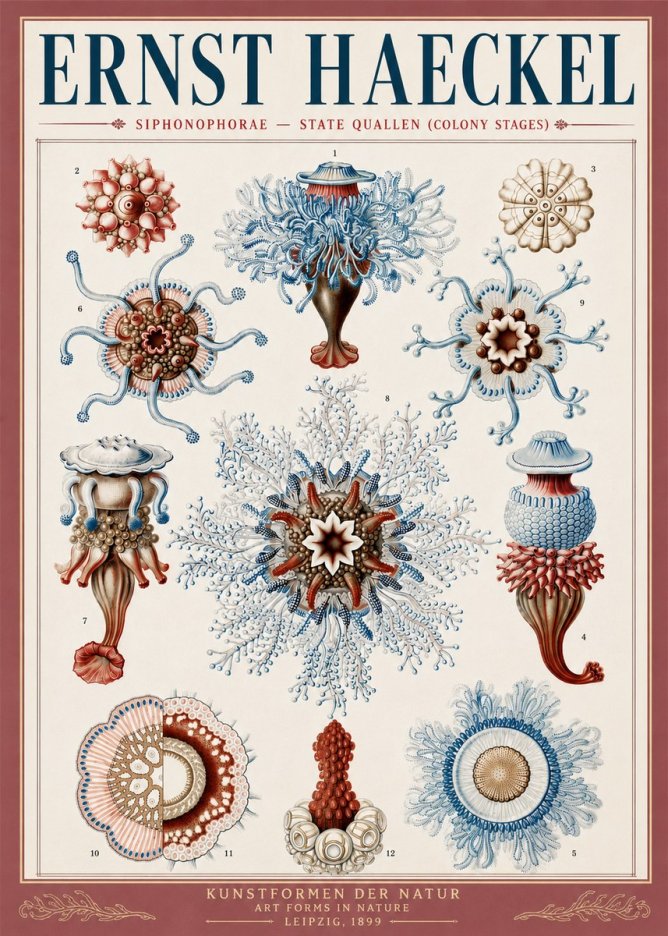 Ernst Haeckel Siphonophorae - State Quallen (Colony Stages) No5 - Affiche
