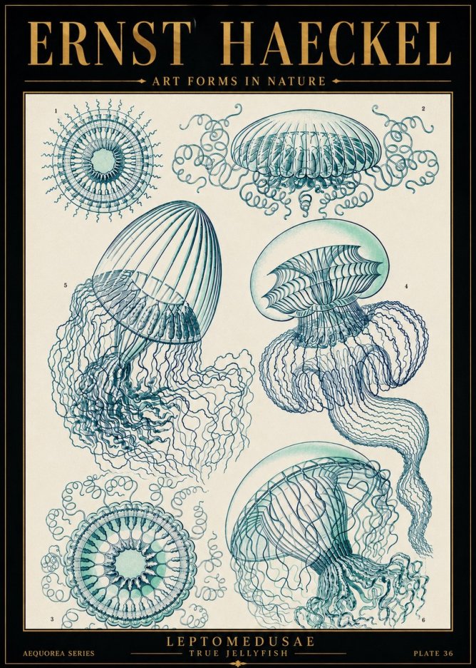 Ernst Haeckel Leptomedusae True Jellyfish No5 - Affiche
