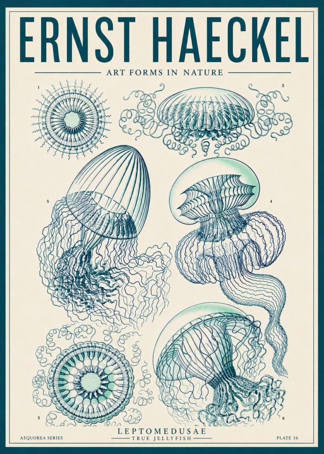 Ernst Haeckel Leptomedusae True Jellyfish No6 - Affiche