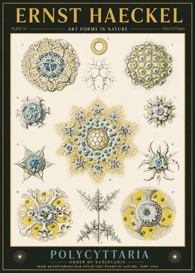 Ernst Haeckel Polycyttaria – Order of Radiolaria No6 - Affiche