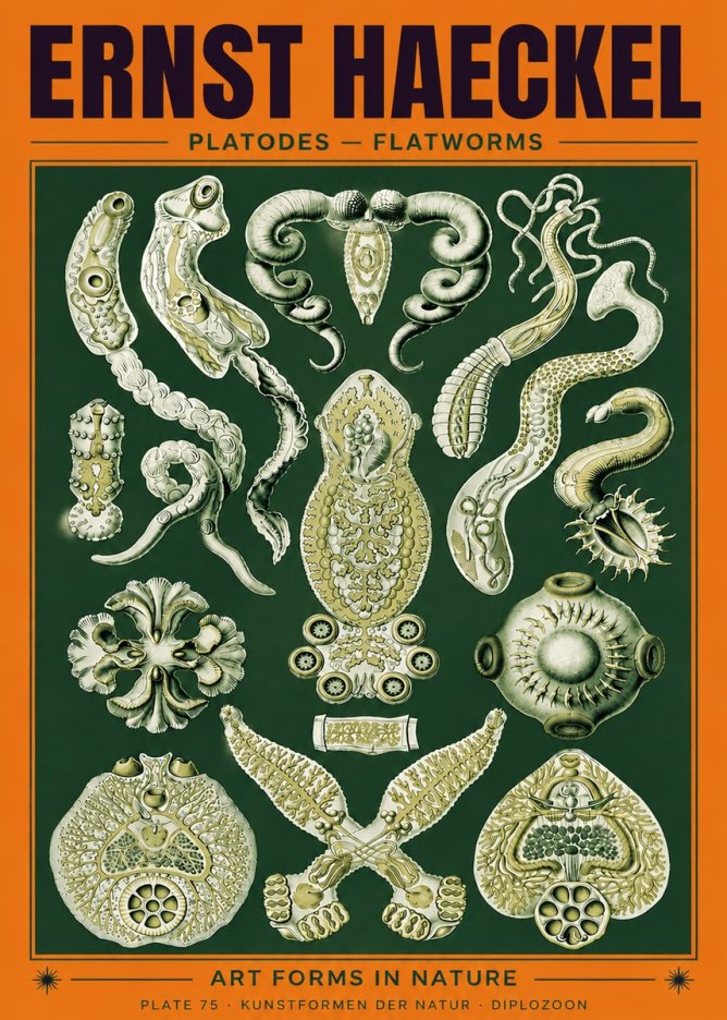Ernst Haeckel Platodes – Flatworms No6 - Affiche