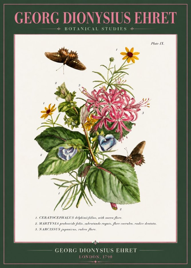 Georg Dionysius Ehret Botanical Studies - Plate Ix No3 - Affiche