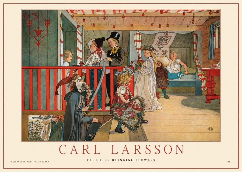 Carl Larsson Children Bringing Flowers No1 - Affiche