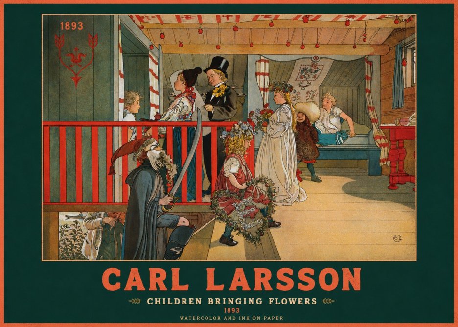 Carl Larsson Children Bringing Flowers No2 - Affiche