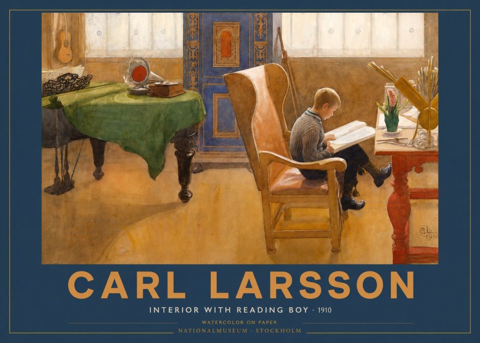 Carl Larsson Interior with Reading Boy No2 - Affiche