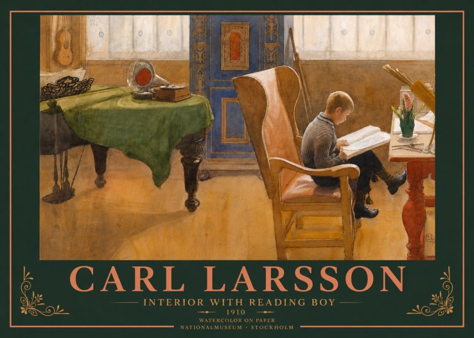 Carl Larsson Interior with Reading Boy No5 - Affiche