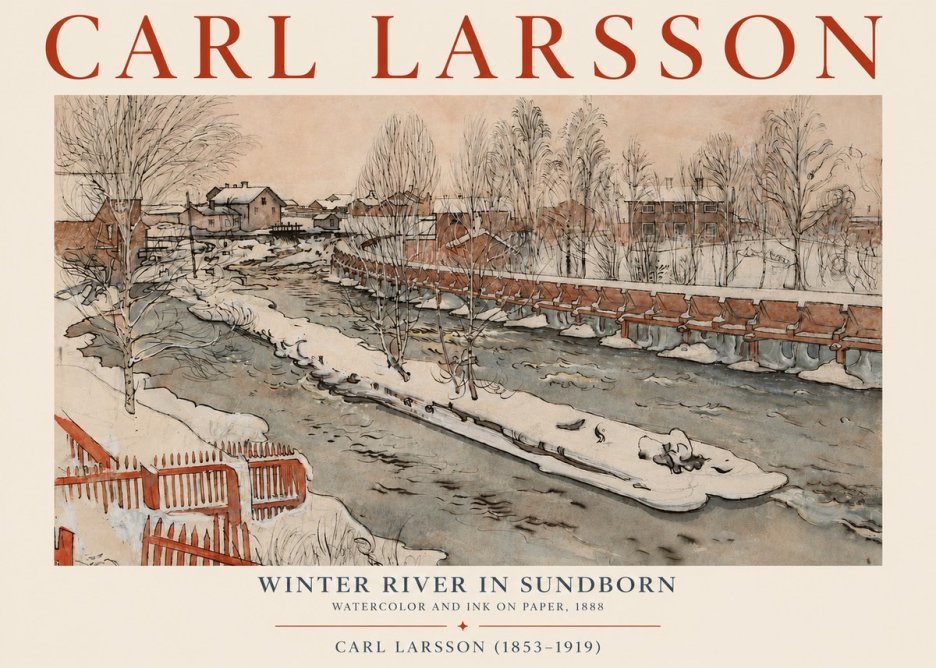 Carl Larsson Winter River in Sundborn No3 - Affiche