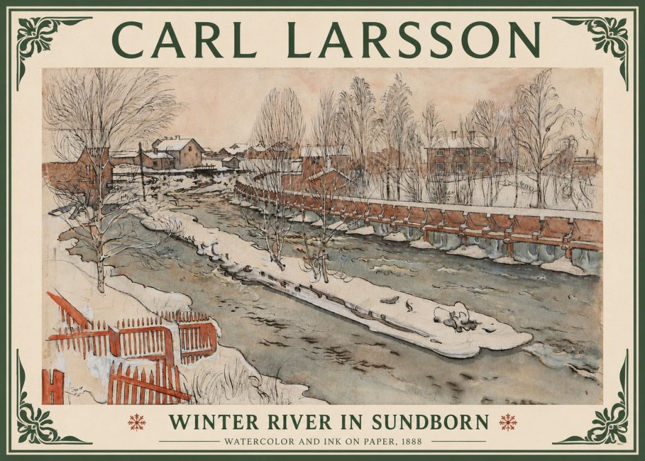 Carl Larsson Winter River in Sundborn No4 - Affiche