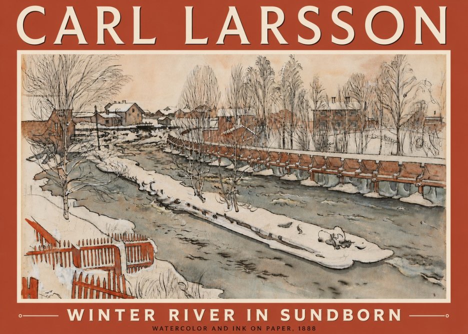 Carl Larsson Winter River in Sundborn No5 - Affiche