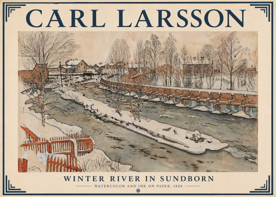 Carl Larsson Winter River in Sundborn No6 - Affiche