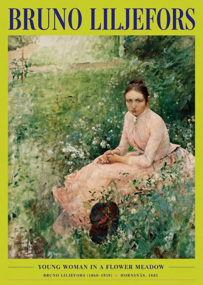 Bruno Liljefors Young Woman in a Flower Meadow No2 - Affiche