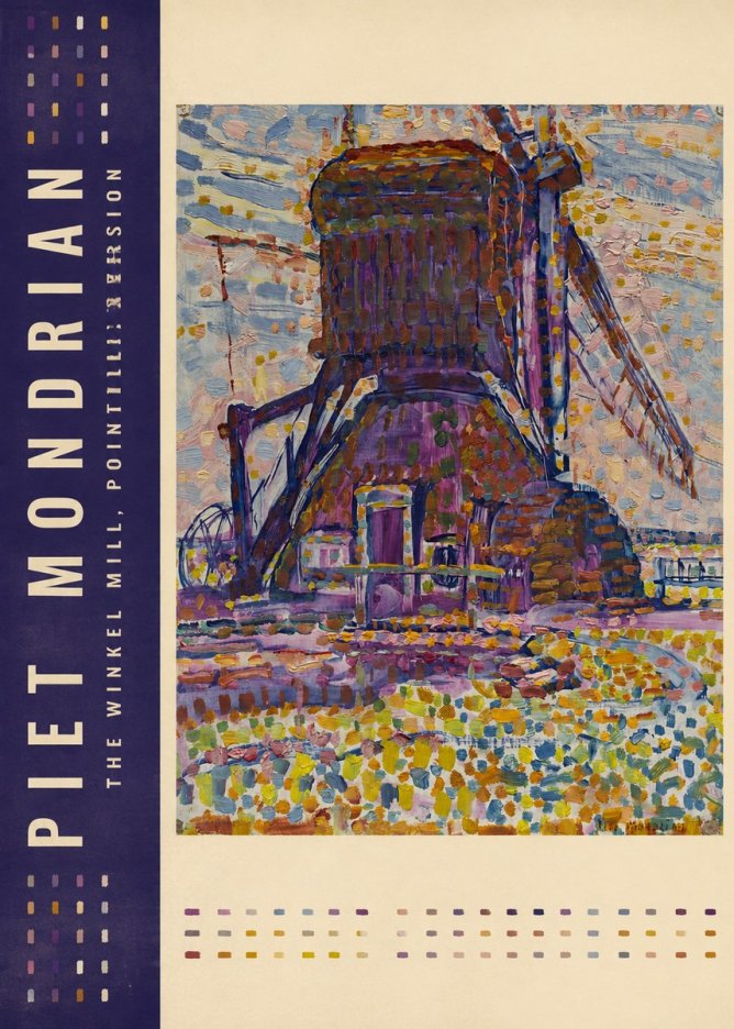 Piet Mondrian The Winkel Mill, Pointillist Version No2 - Affiche