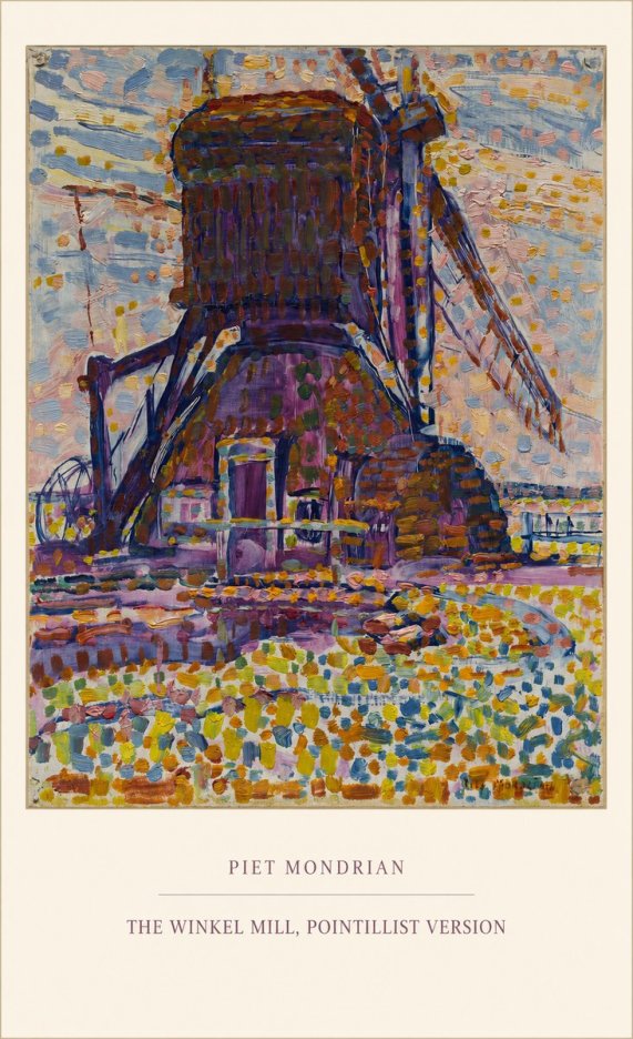 Piet Mondrian The Winkel Mill, Pointillist Version No5 - Affiche