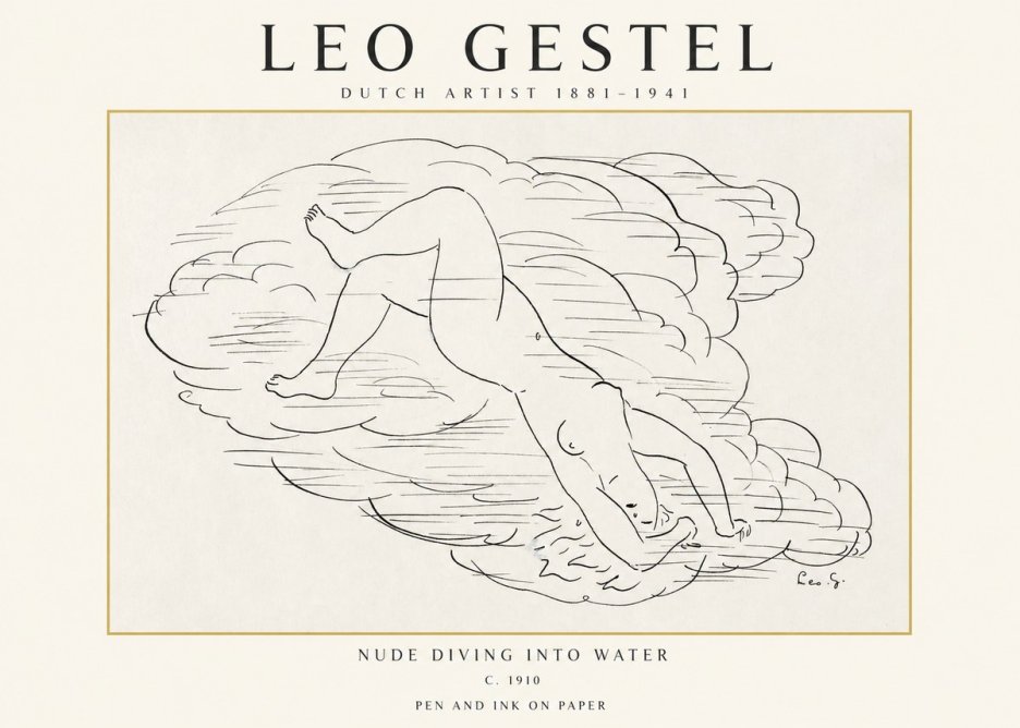 Leo Gestel Nude Diving into Water No1 - Affiche