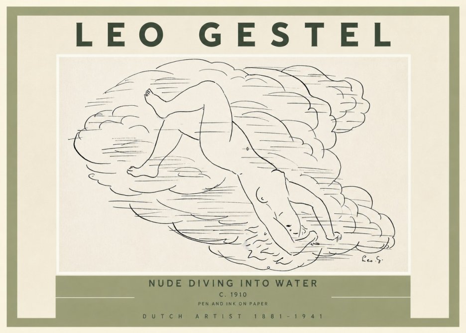 Leo Gestel Nude Diving into Water No2 - Affiche