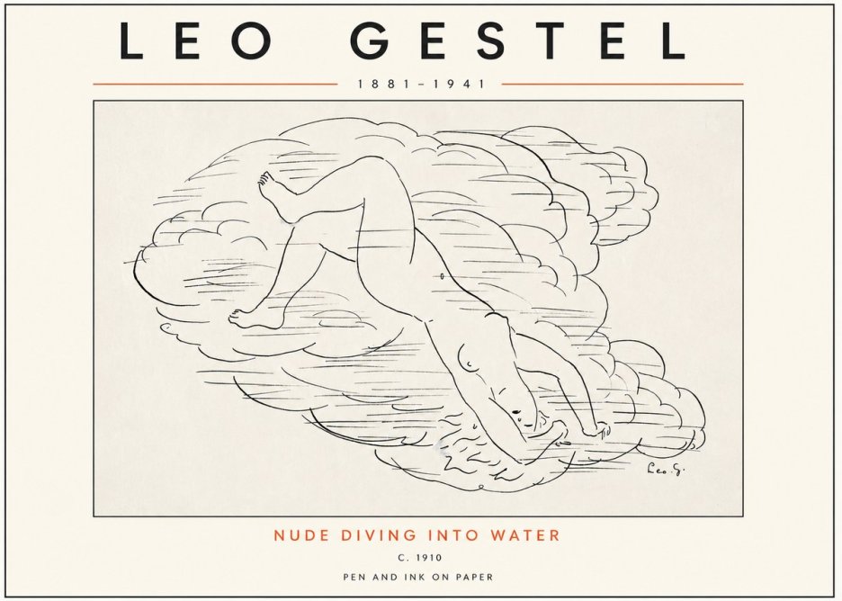 Leo Gestel Nude Diving into Water No3 - Affiche
