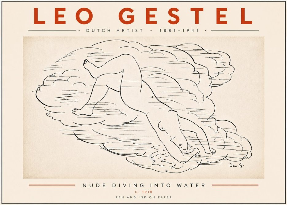 Leo Gestel Nude Diving into Water No5 - Affiche