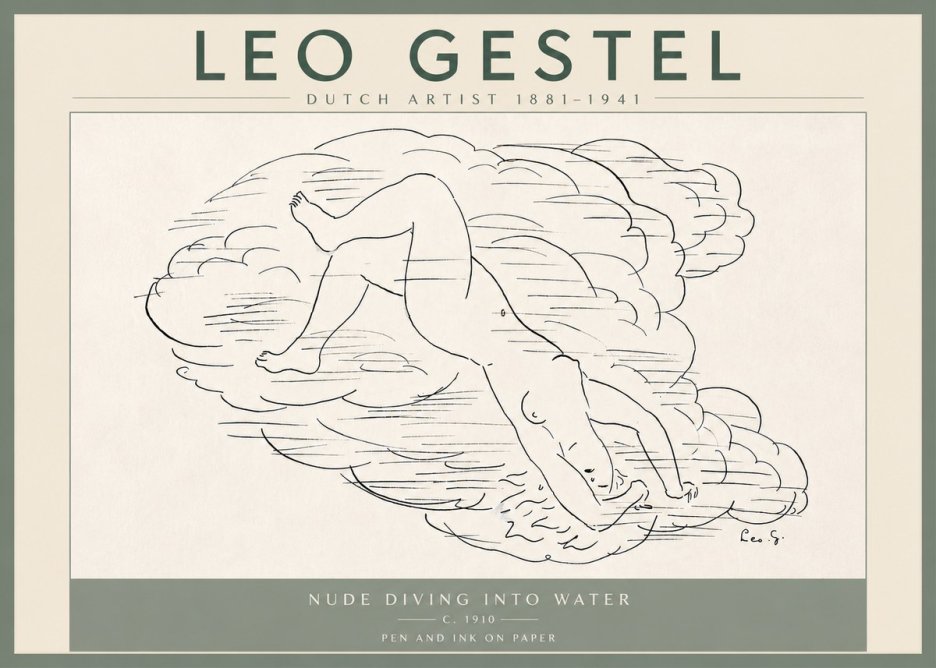 Leo Gestel Nude Diving into Water No6 - Affiche