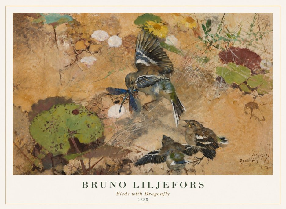 Bruno Liljefors Birds with Dragonfly No1 - Affiche