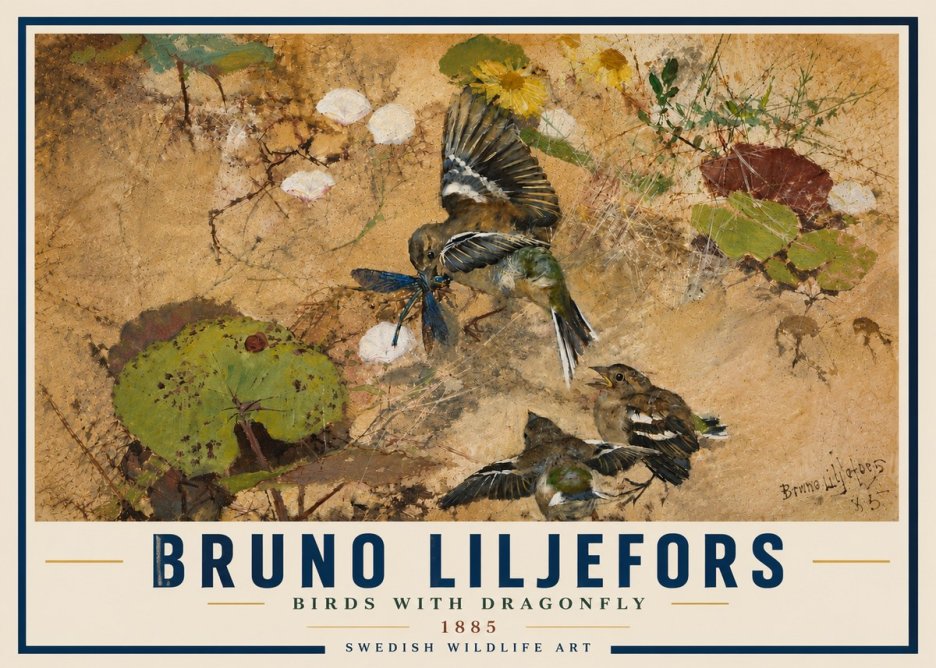 Bruno Liljefors Birds with Dragonfly No6 - Affiche