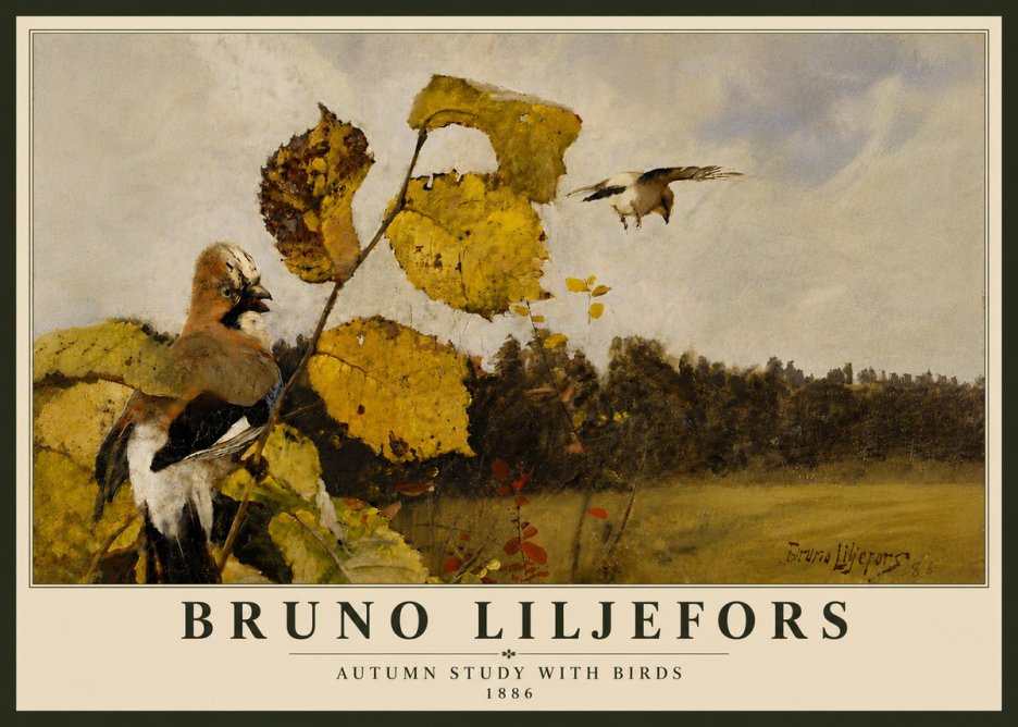 Bruno Liljefors Autumn Study with Birds No6 - Affiche