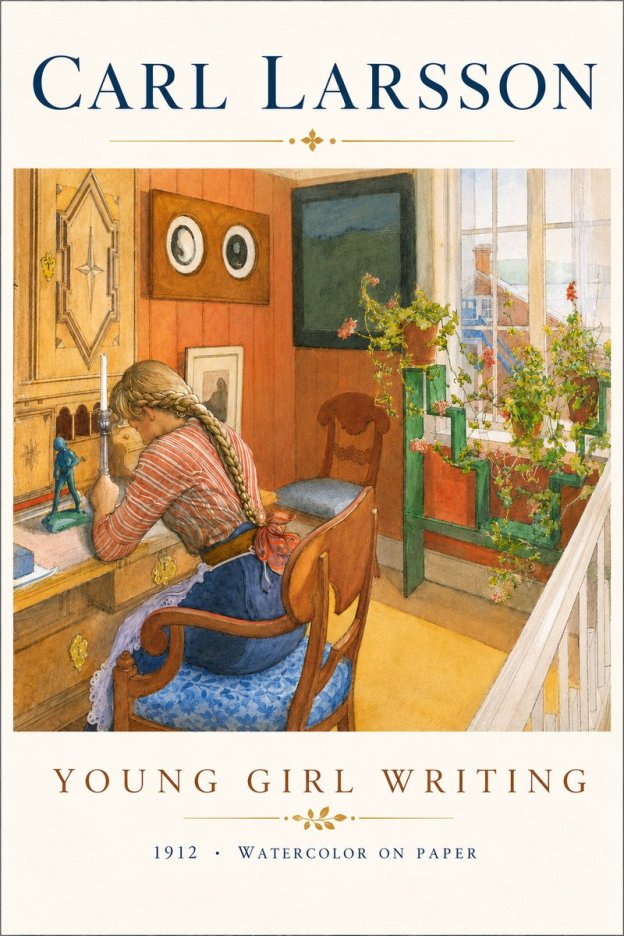 Carl Larsson Young Girl Writing No5 - Affiche