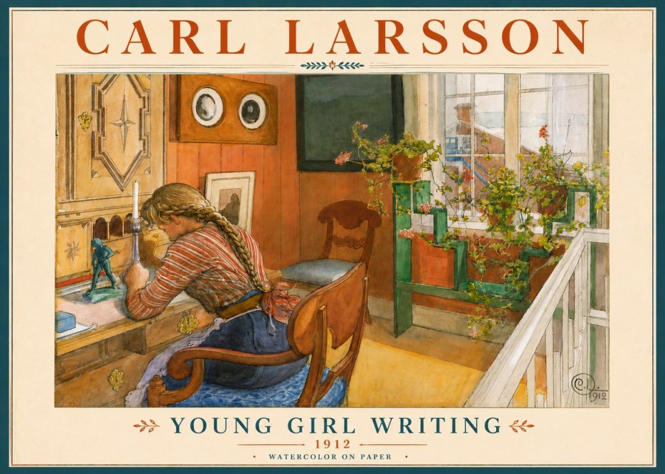 Carl Larsson Young Girl Writing No6 - Affiche