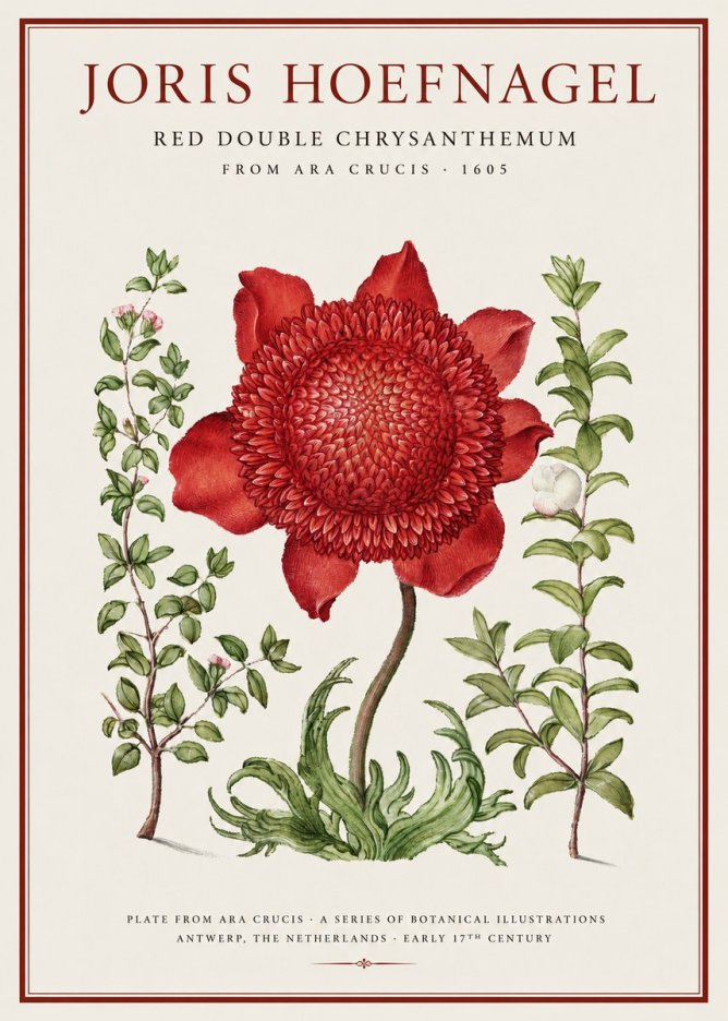 Joris Hoefnagel Red Double Chrysanthemum No1 - Affiche