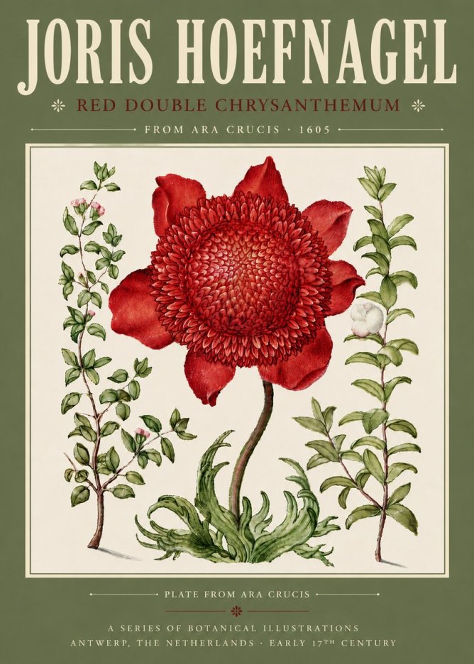 Joris Hoefnagel Red Double Chrysanthemum No4 - Affiche