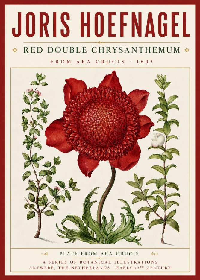 Joris Hoefnagel Red Double Chrysanthemum No5 - Affiche