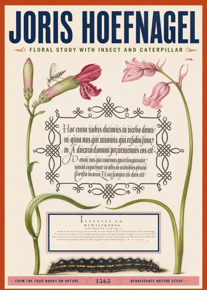 Joris Hoefnagel Floral Study with Insect and Caterpillar No2 - Affiche