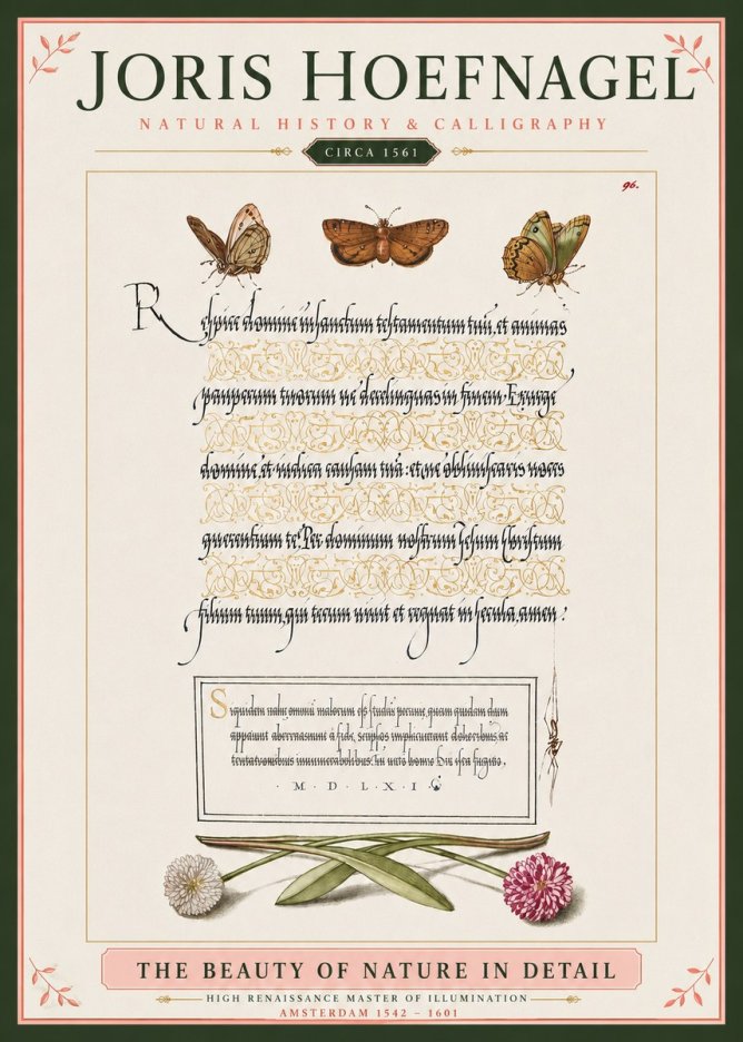 Joris Hoefnagel Butterflies, Flowers and Calligraphy Page No4 - Affiche