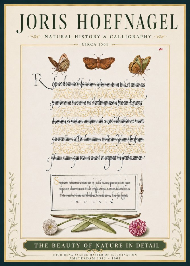 Joris Hoefnagel Butterflies, Flowers and Calligraphy Page No5 - Affiche