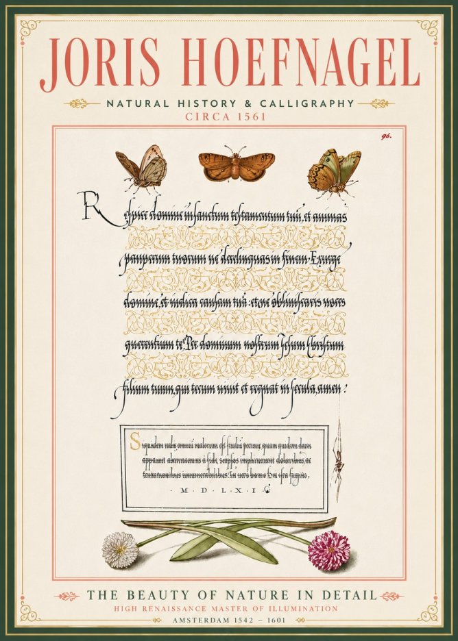 Joris Hoefnagel Butterflies, Flowers and Calligraphy Page No6 - Affiche